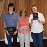 Sophomores Michael Rocha (left) and John Yandle won Technical Education Academic Achievement Awards, presented to them by Technical Education Department Head, Brenda Folsom.