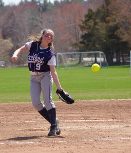 Ali Sammon (shown here against Hingham last year) will share pitching duties with Erin Buckley. Veritas file photo