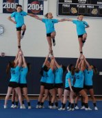 The cheerleaders do a stunt at the pep rally photo by Maddie Gear