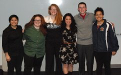 Reciting poems at the 12th Annual Poetry Out Loud Contest on Friday night, Jan. 20 at Rockland High School were from left: Rebekah Panaro, Kellie Berry, Eden Dalton, Genesis Rojas, John Ellard and Adiza Alasa. Rojas, Alasa and Ellard placed 1st, 2nd and 3rd respectively. photo by Austin Woods