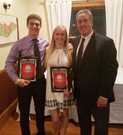 Matt Dunn and Julia DiCienzo were honored as Scholar-Athletes of the Year by the South Shore League Athletic Directors. Right is AD Gary Graziano.