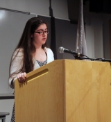 Erin Field reads her speech. Veritas photo