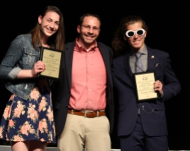 Mr MacAllister with sophomores, Julia Yeadon and Zachary Webb who received the Social Studies Awards for Grade 10.